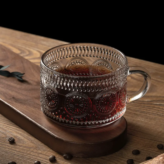 Embossed Glass Tea and Coffee Cup, 325ml 