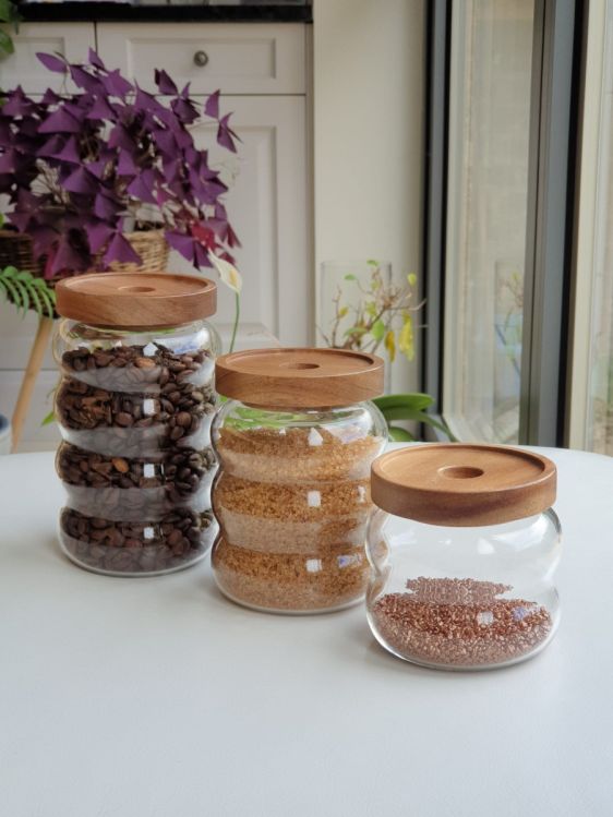 Bubble Glass Jar with Acacia Wooden Lid
