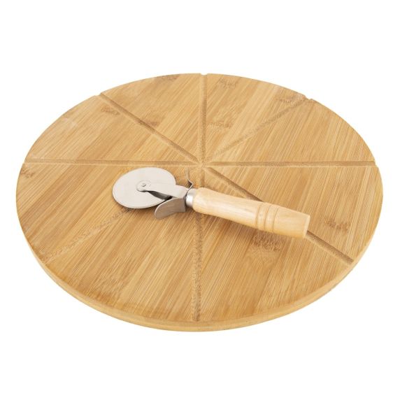 Round Bamboo Pizza Cutting Board with Pizza Cutter, 33cm