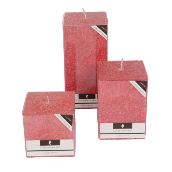 Stone Square Pillar Candle - Red