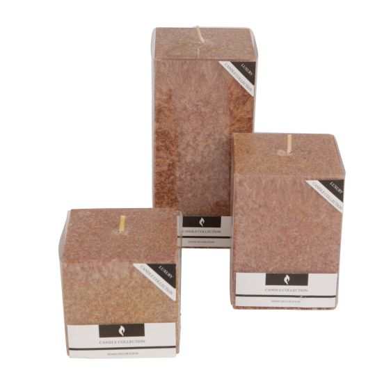 Stone Square Pillar Candle - Brown