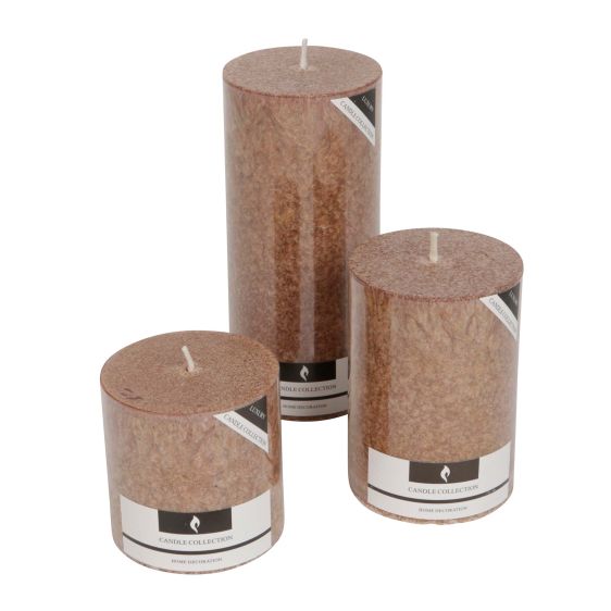 Stone Round Pillar Candle - Brown