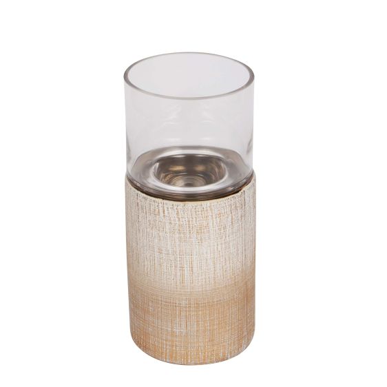 Fabric Textured Beige Glass Candle Holder