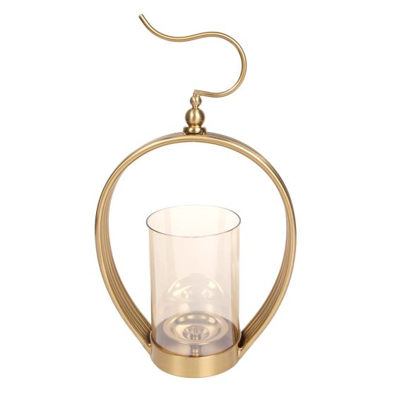 Oval Shaped Bronze Candle Lantern with Hook Design