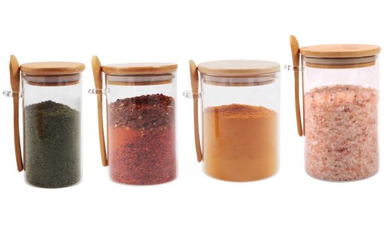 Pebbly Round Spice Jars with Bamboo Lids, Set of 3, 1 set - Interismo  Online Shop Global