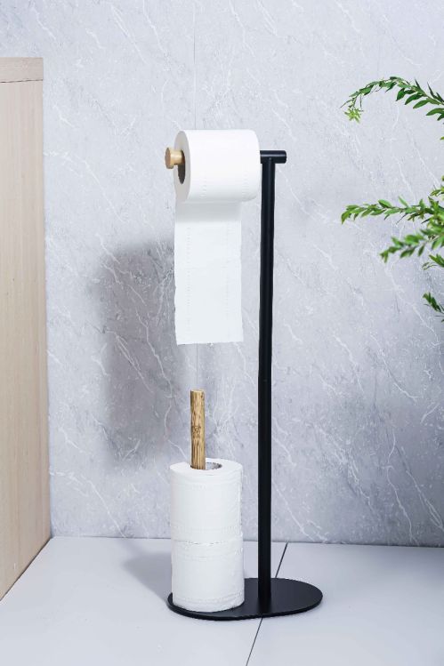 Bamboo and Metal Toilet Paper Holder and Butler