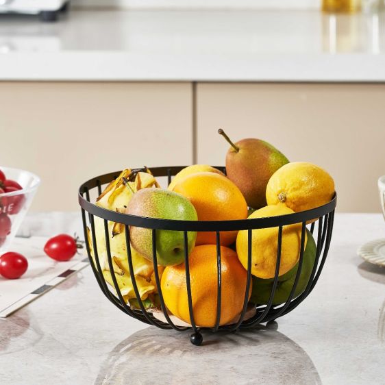 Metal Fruit Bowl with Wooden Base