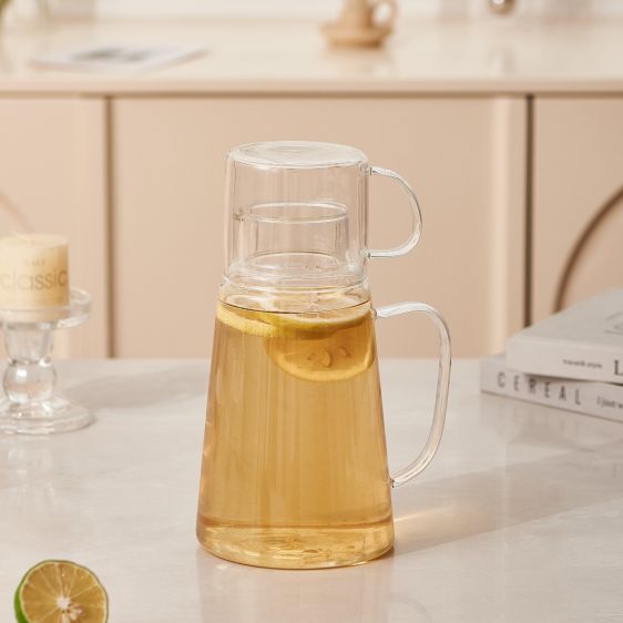 Glass Water Jug and Cup Set with Lid - 1.2L