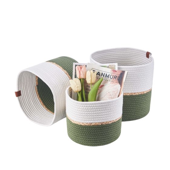 Set of 3 Cotton Rope Nordic Woven Storage Baskets