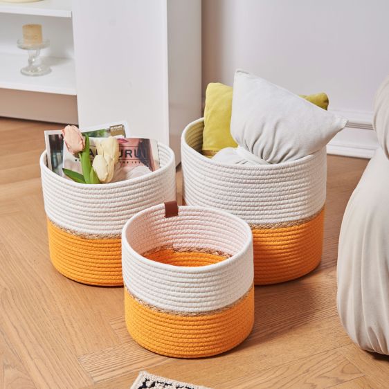 Set of 3 Cotton Rope Nordic Woven Storage Baskets