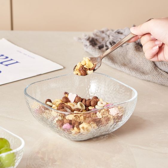 Ripple Hive Clear Square Glass Serving Bowl