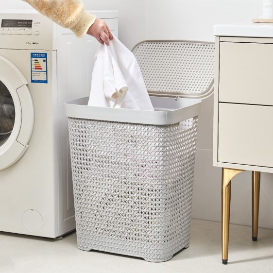 Large Capacity Laundry Basket with Lid and Handles, 60L