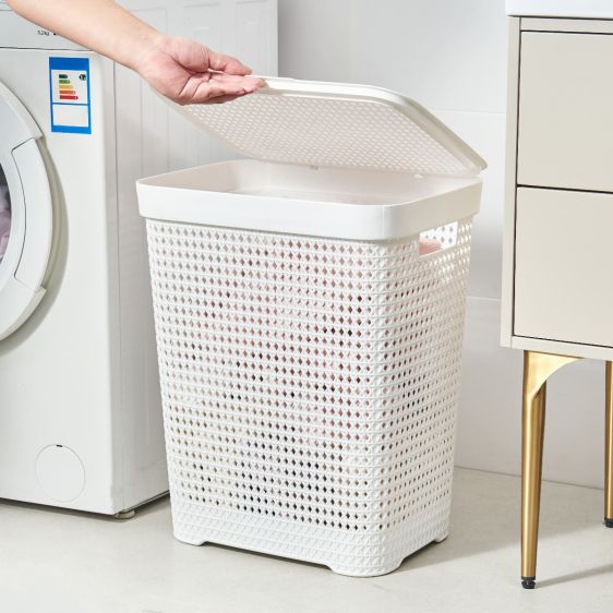 Large Capacity Laundry Basket with Lid and Handles, 60L