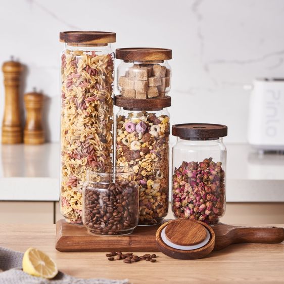 Airtight Glass Kitchen Storage Jar with Acacia Wooden Lid