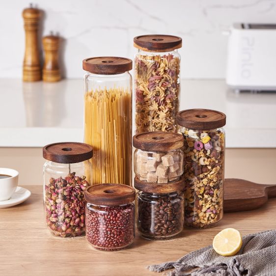 Airtight Glass Kitchen Storage Jar with Acacia Wooden Lid