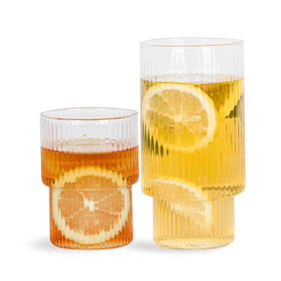 Nordic Ribbed Highball Drinking Glasses 