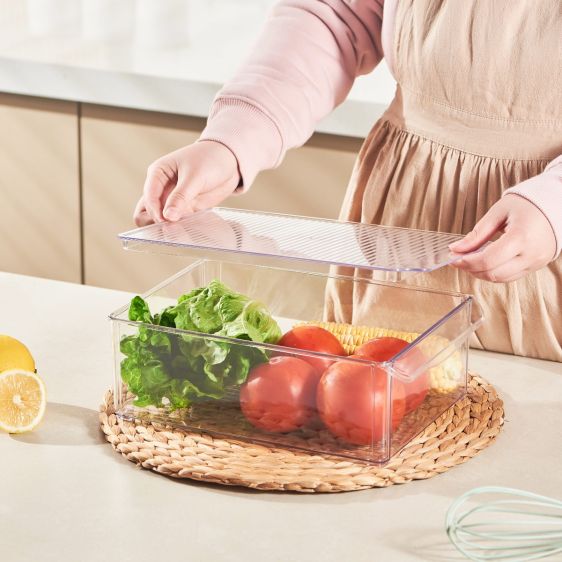 Stackable Fridge Storage Organiser Bin with Lid
