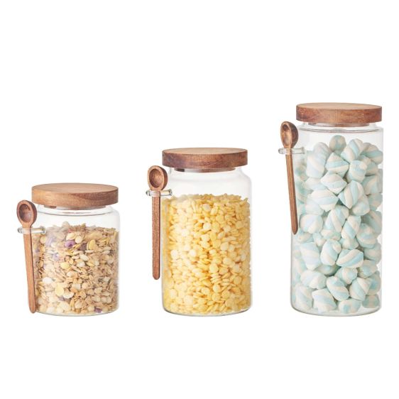 Glass Kitchen Storage Jar with Acacia Lid and Spoon