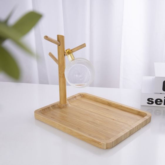 Bamboo Serving Tray with Cup Holder
