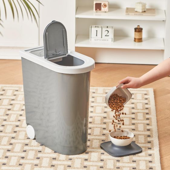 Pet Food Storage Container with Scoop and Wheels - 32L