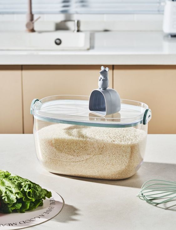 Eden Willow Large Capacity Kitchen Storage Box Modern Rice Container with Air tight Lid and Measuring Scoop Ideal for Bulk Storage of Rice Grains Flour Dog and Cat Food