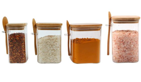Square Glass Jar With Bamboo Lid and Spoon