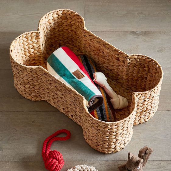 Bone-Shaped Water Hyacinth Pet Storage Basket