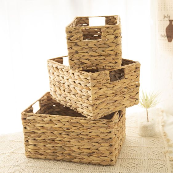 Water Hyacinth Wicker Storage Basket with Handles