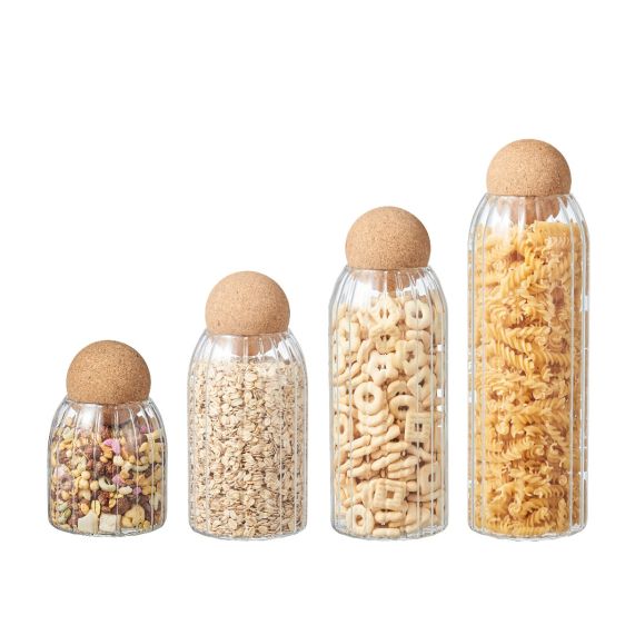 Ribbed Glass Storage Jar with Cork Ball Lid