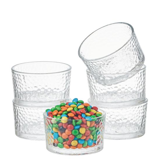 Set of 6 Small Glass Bowls for Dessert, Snacks, Dips and Sauces (Round)