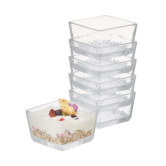 Set of 6 Small Glass Bowls for Dessert, Snacks, Dips and Sauces (Square)