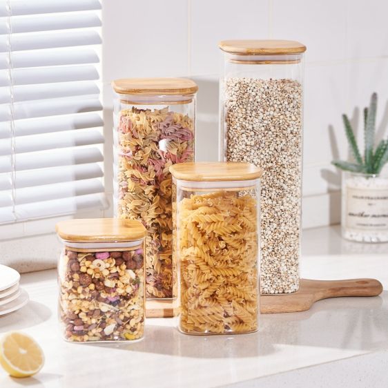 Square Glass Storage Jar with Bamboo Lid