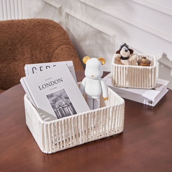 Set of 3 Stackable Cotton Rope Storage Baskets