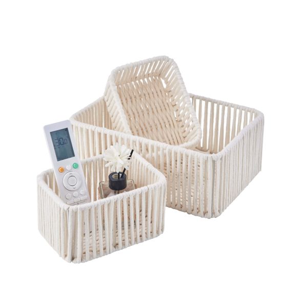Set of 3 Stackable Cotton Rope Storage Baskets