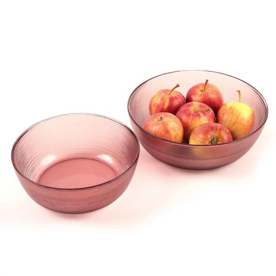 Striped Glass Serving Bowl, Pink