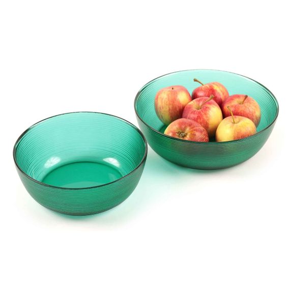 Striped Glass Serving Bowl, Green