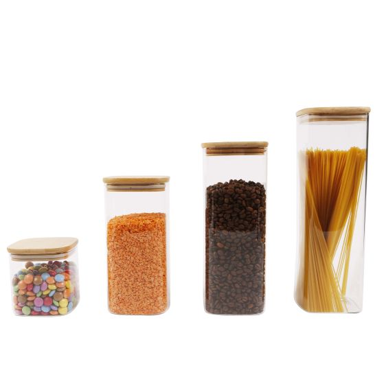 Square Glass Jar With Bamboo Lid