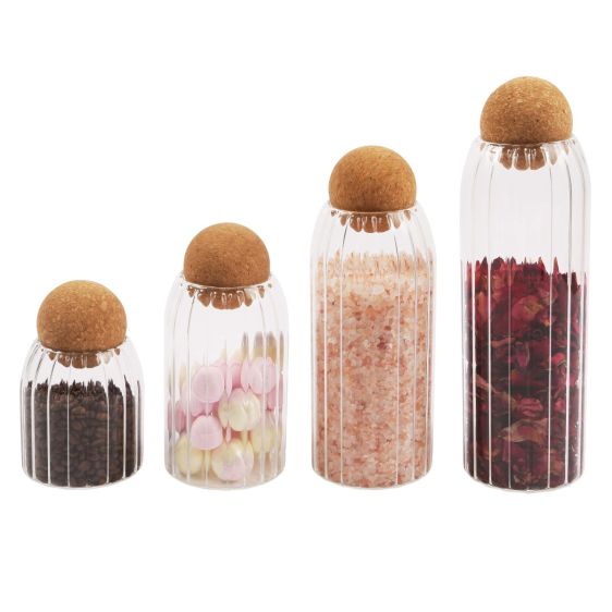 Ribbed Glass Jar with Cork Ball