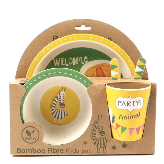 Animal Party Kid's Bamboo Dinner Set - 5 Piece