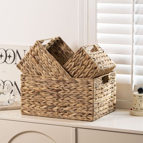 Water Hyacinth Wicker Storage Basket with Handles