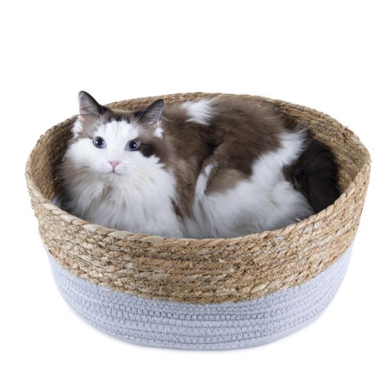 Natural Straw Woven Pet Basket 