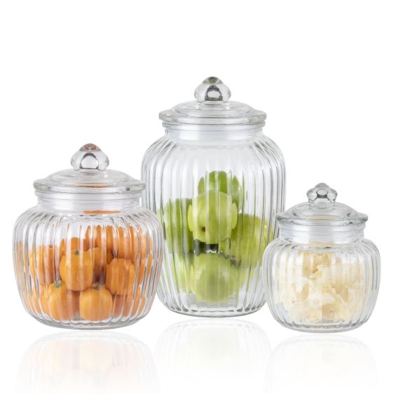 Ribbed Plump Glass Jar with Lid