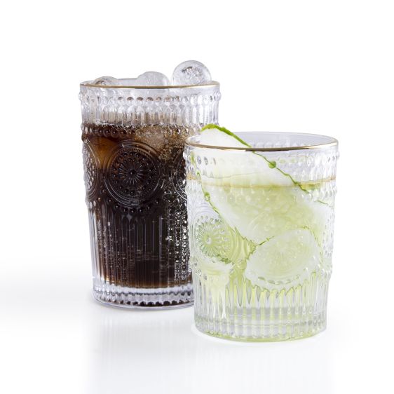 Embossed Highball Glasses - With Gold Rim