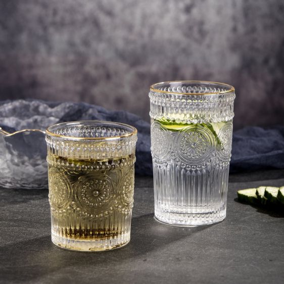 Embossed Highball Glasses - With Gold Rim