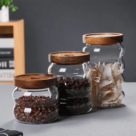 Bubble Glass Jar with Acacia Wooden Lid