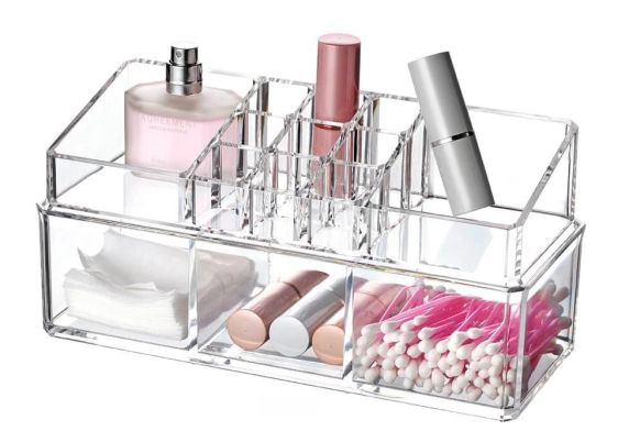 2 Tier clear Acrylic Makeup Organiser stackable Cosmetic Box