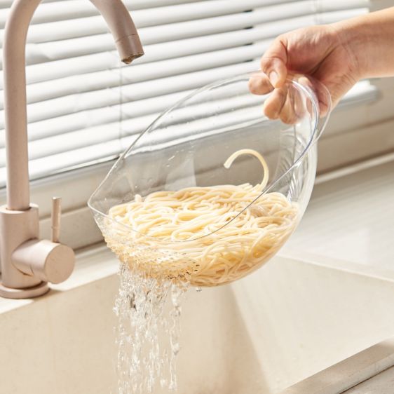 Clear Plastic Rice and Pasta Strainer Colander with Raised Handle