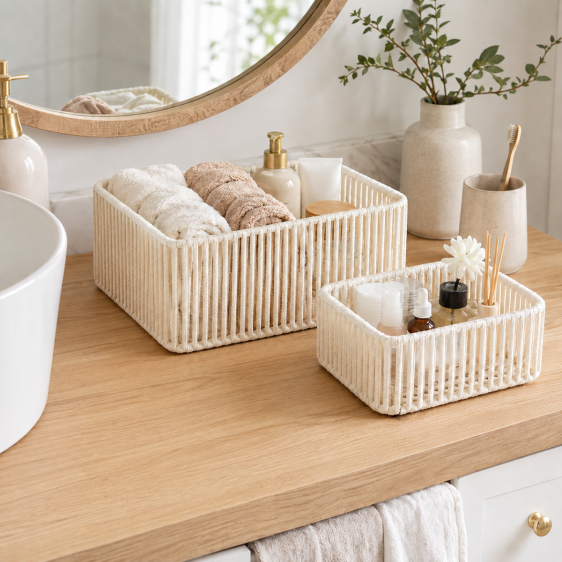 Set of 3 Stackable Cotton Rope Storage Baskets