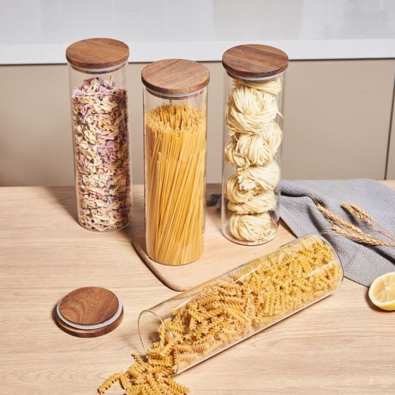 Glass Kitchen Storage Canister Jar with Airtight Acacia Wooden Lid