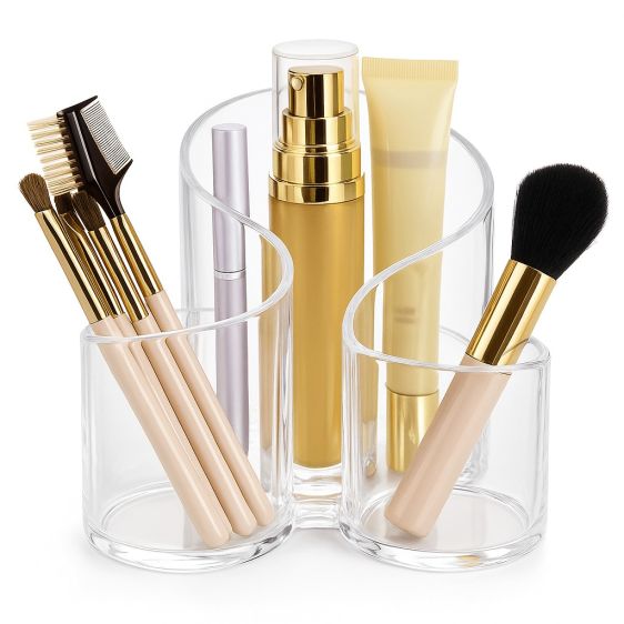 Clear Acrylic 3-Compartment Makeup Organiser